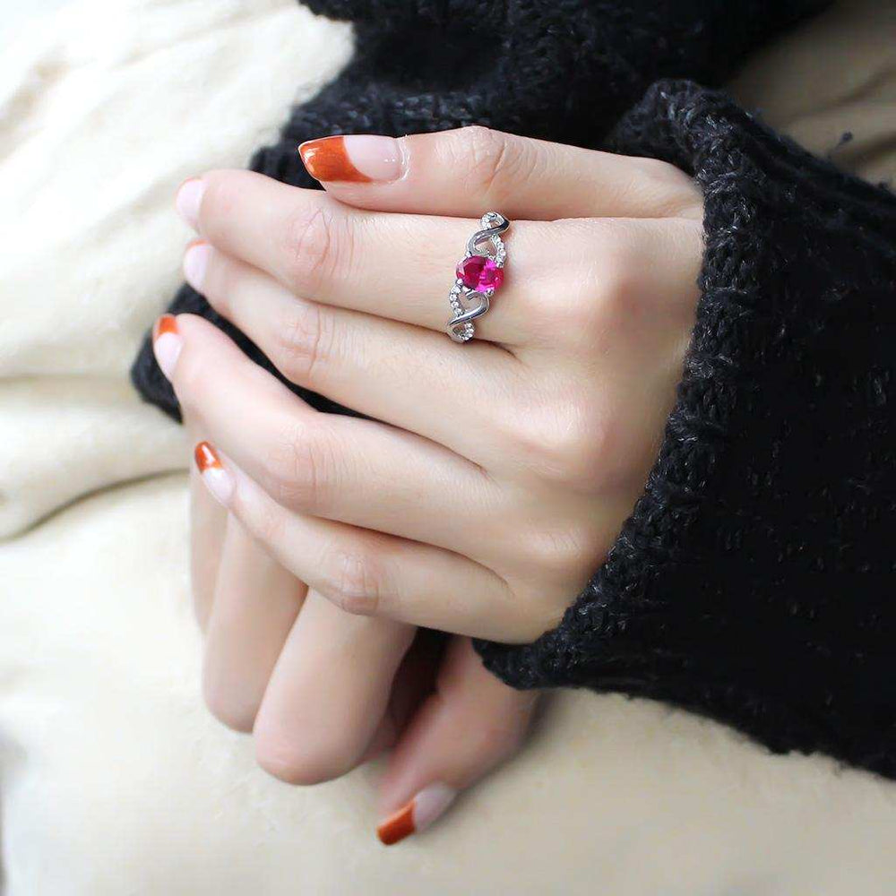 DA119 - High polished (no plating) Stainless Steel Ring with AAA Grade CZ in Ruby - Alamode - Flyclothing LLC