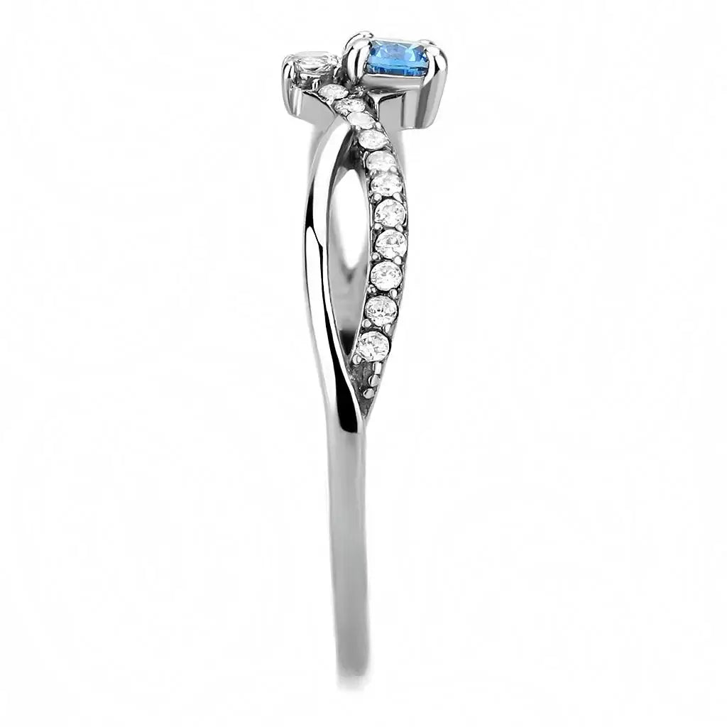 DA120 - High polished (no plating) Stainless Steel Ring with AAA Grade CZ in Sea Blue - Alamode - Flyclothing LLC