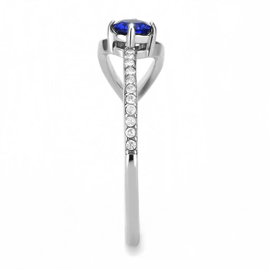 DA121 - High polished (no plating) Stainless Steel Ring with AAA Grade CZ in London Blue - Alamode - Flyclothing LLC