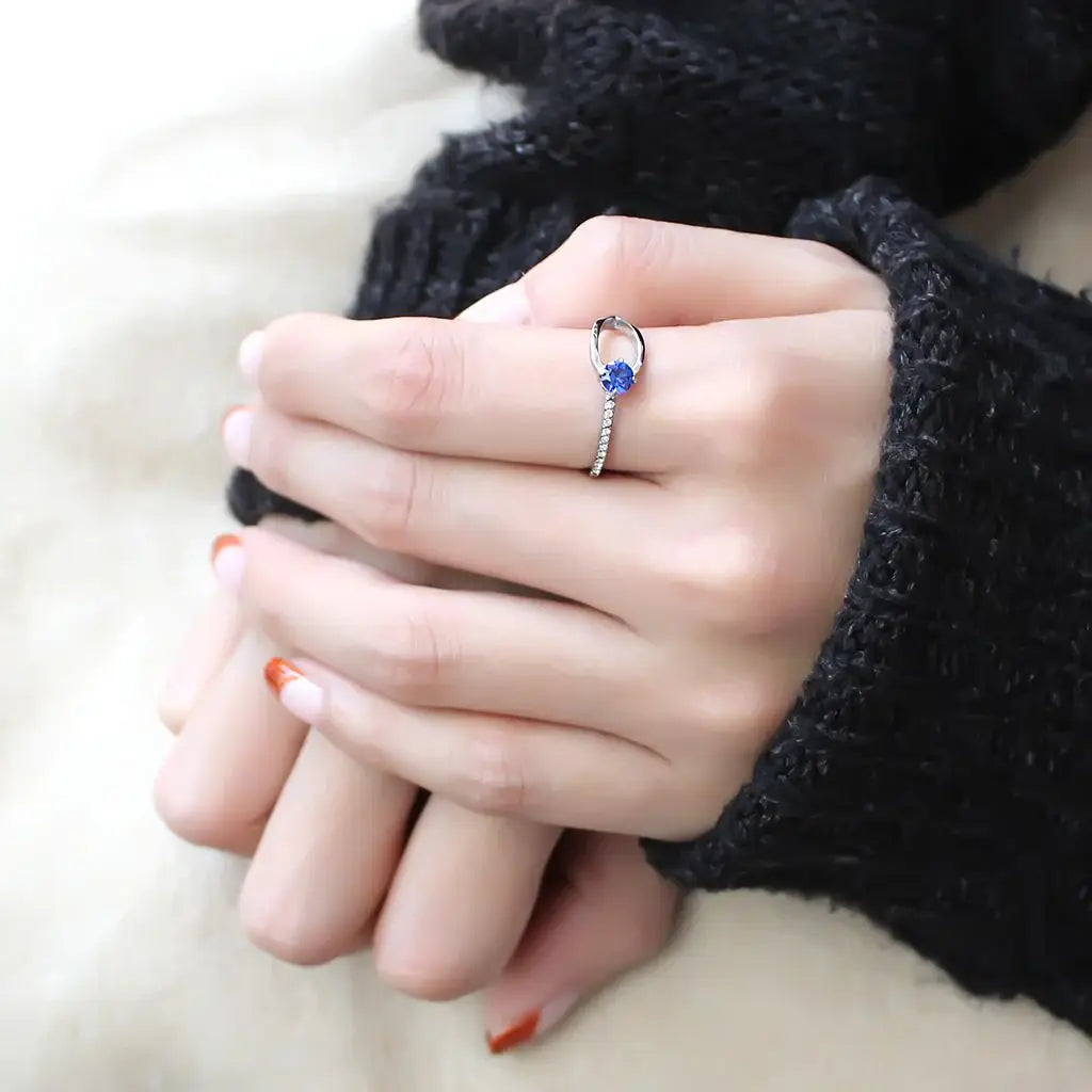 DA121 - High polished (no plating) Stainless Steel Ring with AAA Grade CZ in London Blue - Alamode - Flyclothing LLC