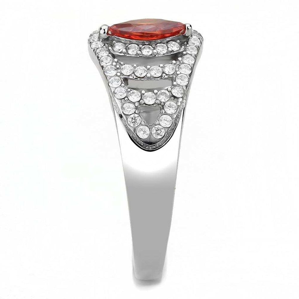 DA123 - High polished (no plating) Stainless Steel Ring with AAA Grade CZ in Orange - Alamode - Flyclothing LLC