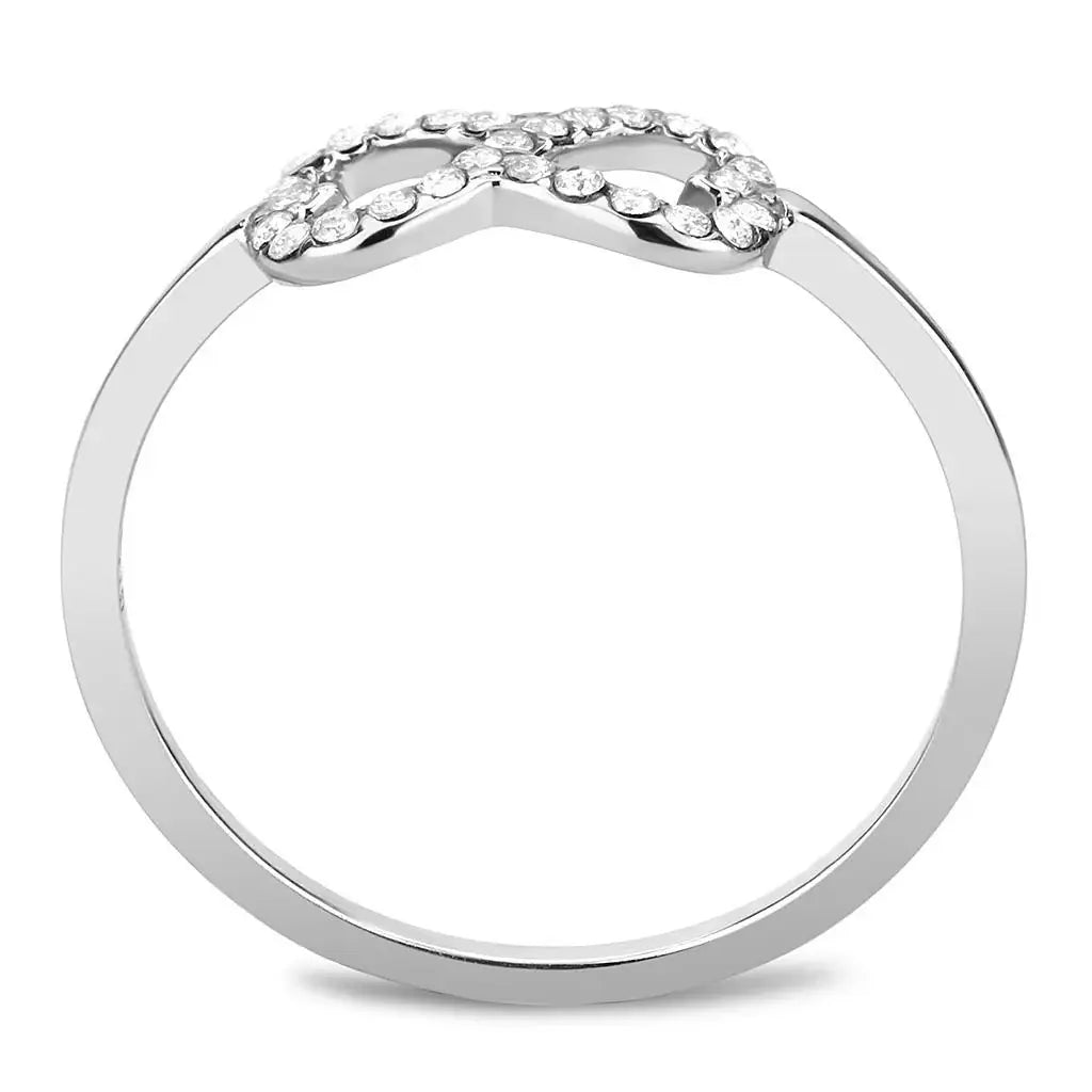 DA125 - High polished (no plating) Stainless Steel Ring with AAA Grade CZ in Clear - Alamode - Flyclothing LLC