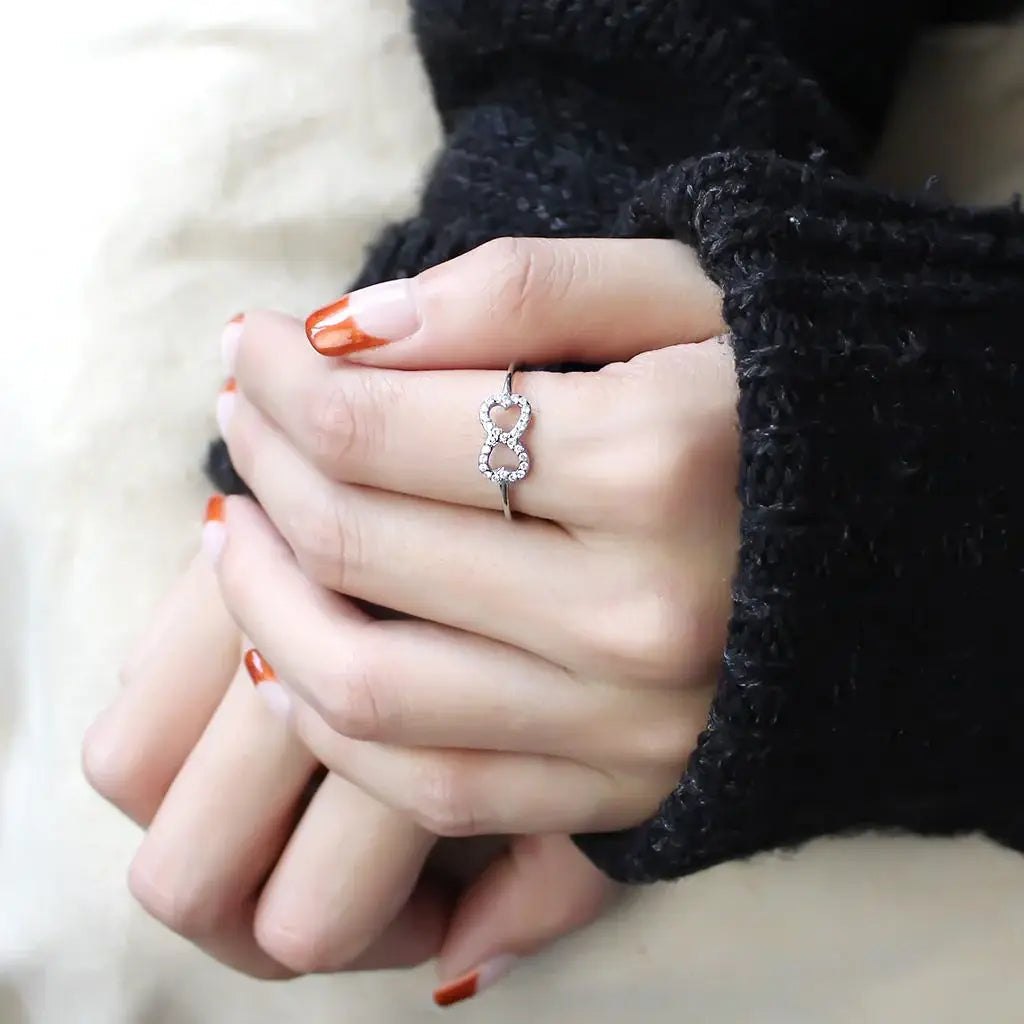 DA125 - High polished (no plating) Stainless Steel Ring with AAA Grade CZ in Clear - Alamode - Flyclothing LLC