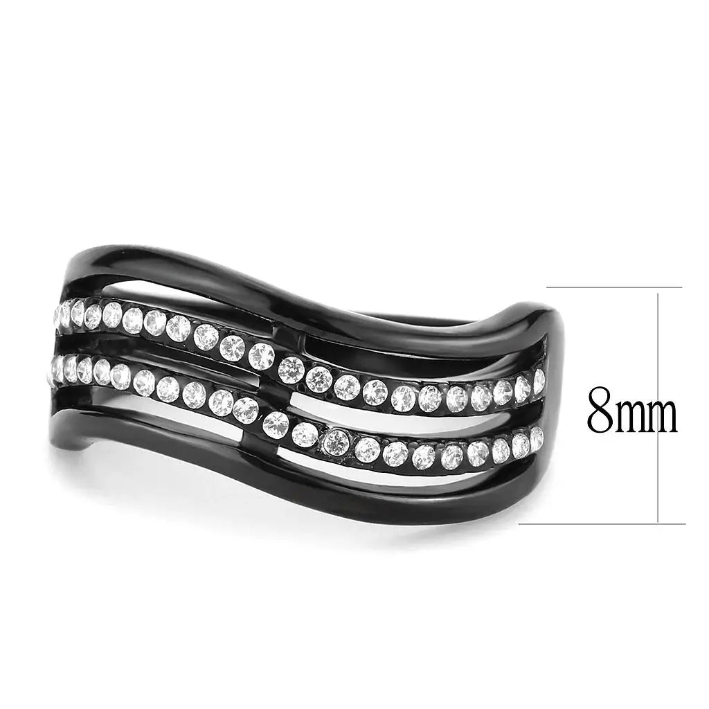 DA126 - IP Black(Ion Plating) Stainless Steel Ring with AAA Grade CZ in Clear - Alamode - Flyclothing LLC
