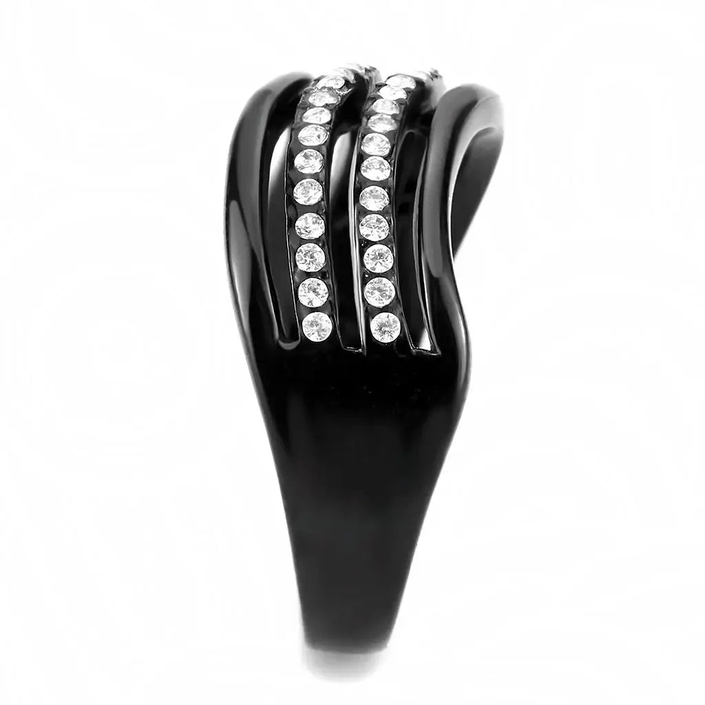 DA126 - IP Black(Ion Plating) Stainless Steel Ring with AAA Grade CZ in Clear - Alamode - Flyclothing LLC