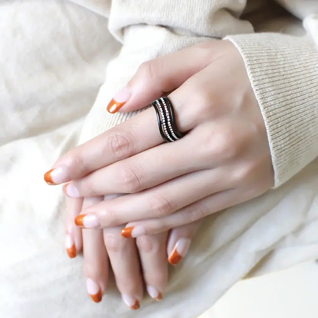 DA126 - IP Black(Ion Plating) Stainless Steel Ring with AAA Grade CZ in Clear - Alamode - Flyclothing LLC