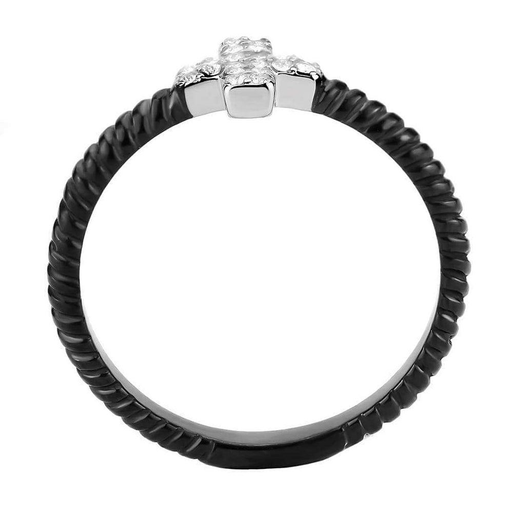 DA127 - Two-Tone IP Black (Ion Plating) Stainless Steel Ring with AAA Grade CZ in Clear - Alamode - Flyclothing LLC