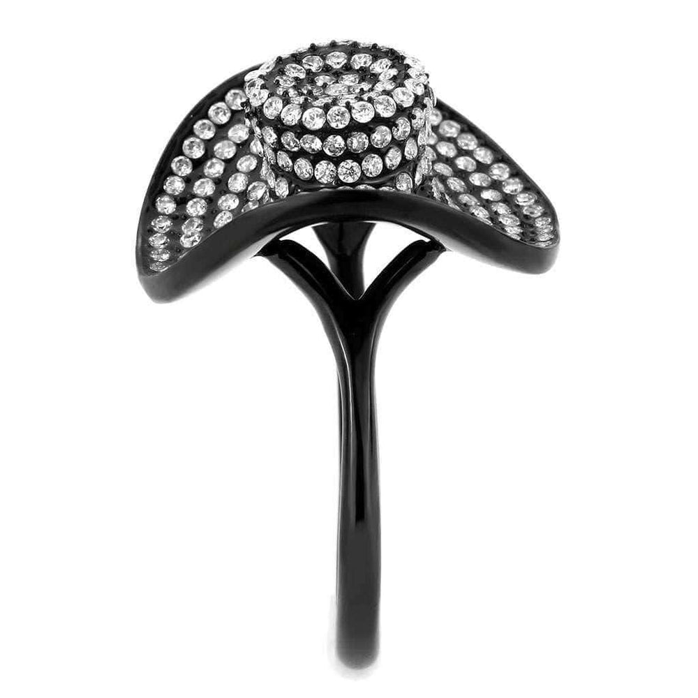 DA128 - IP Black(Ion Plating) Stainless Steel Ring with AAA Grade CZ in Clear - Alamode - Flyclothing LLC