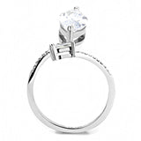 DA129 - High polished (no plating) Stainless Steel Ring with AAA Grade CZ  in Clear