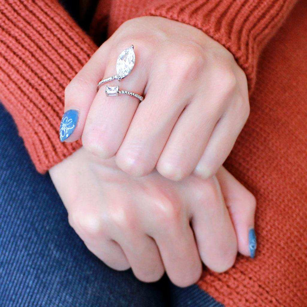 DA129 - High polished (no plating) Stainless Steel Ring with AAA Grade CZ in Clear - Alamode - Flyclothing LLC