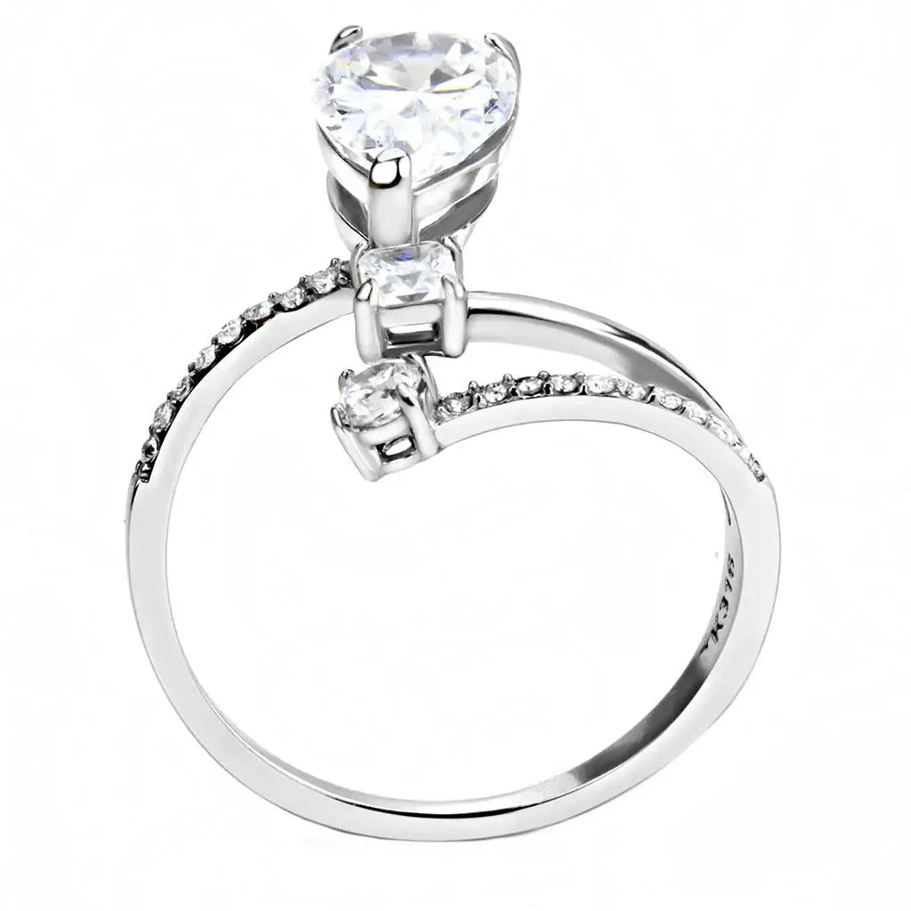 DA130 - High polished (no plating) Stainless Steel Ring with AAA Grade CZ in Clear - Alamode - Flyclothing LLC