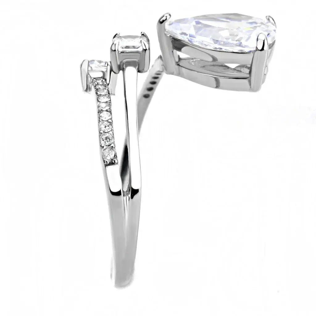 DA130 - High polished (no plating) Stainless Steel Ring with AAA Grade CZ in Clear - Alamode - Flyclothing LLC