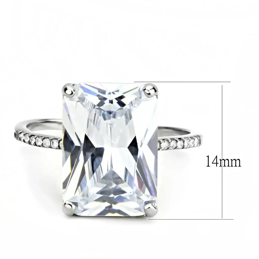DA131 - High polished (no plating) Stainless Steel Ring with AAA Grade CZ in Clear - Alamode - Flyclothing LLC