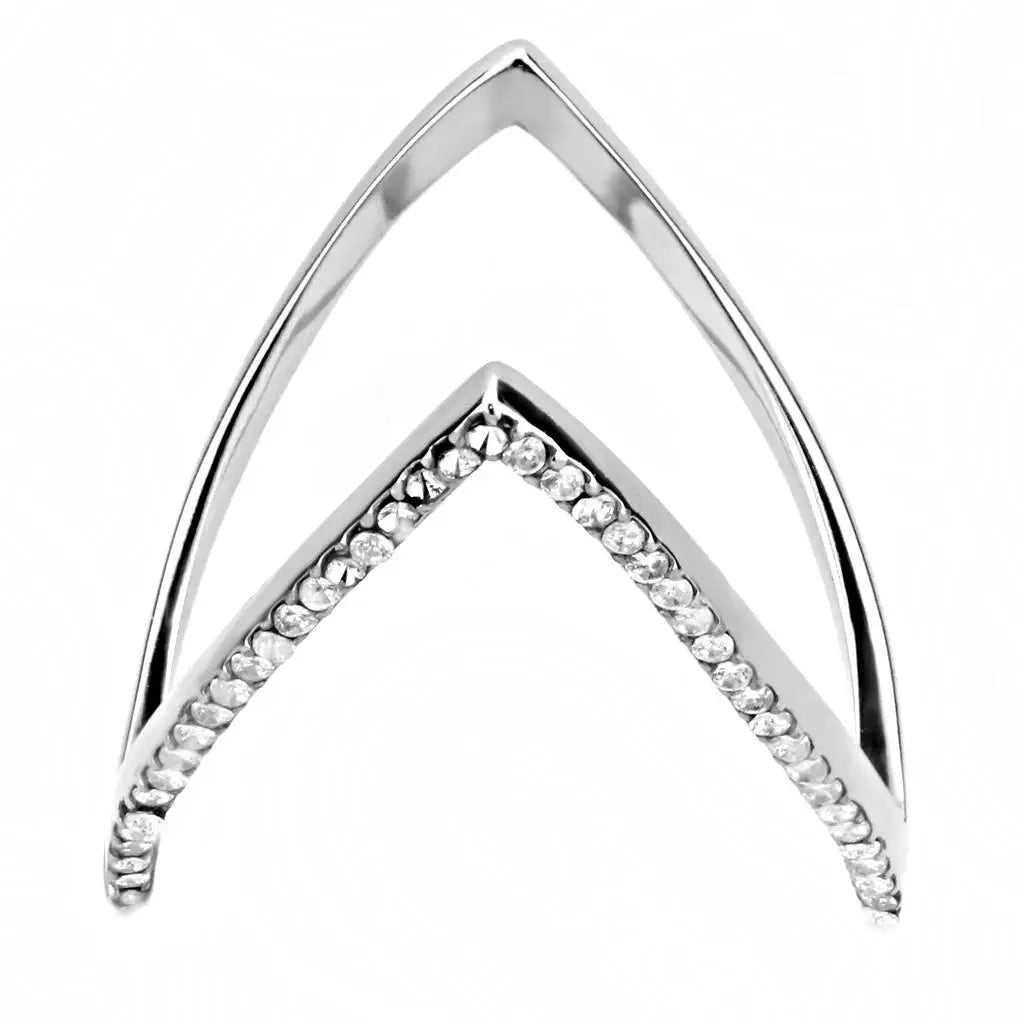 DA132 - High polished (no plating) Stainless Steel Ring with AAA Grade CZ in Clear - Alamode - Flyclothing LLC