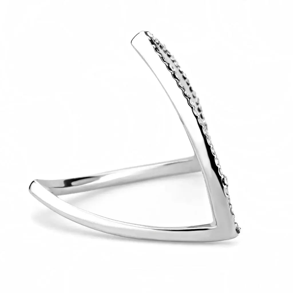 DA132 - High polished (no plating) Stainless Steel Ring with AAA Grade CZ in Clear - Alamode - Flyclothing LLC