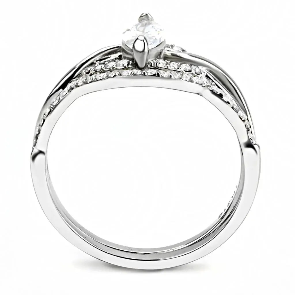 DA133 - High polished (no plating) Stainless Steel Ring with AAA Grade CZ in Clear - Alamode - Flyclothing LLC
