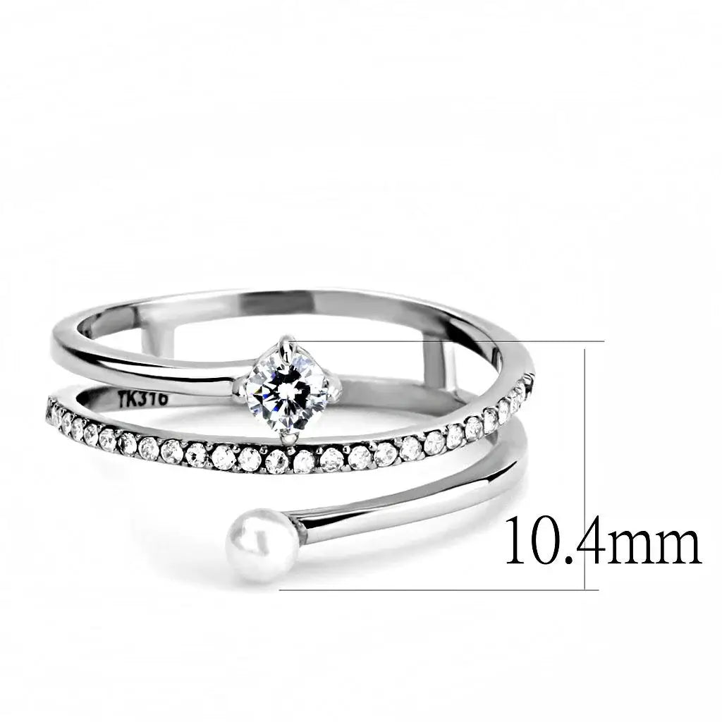 DA134 - High polished (no plating) Stainless Steel Ring with AAA Grade CZ in Clear - Alamode - Flyclothing LLC
