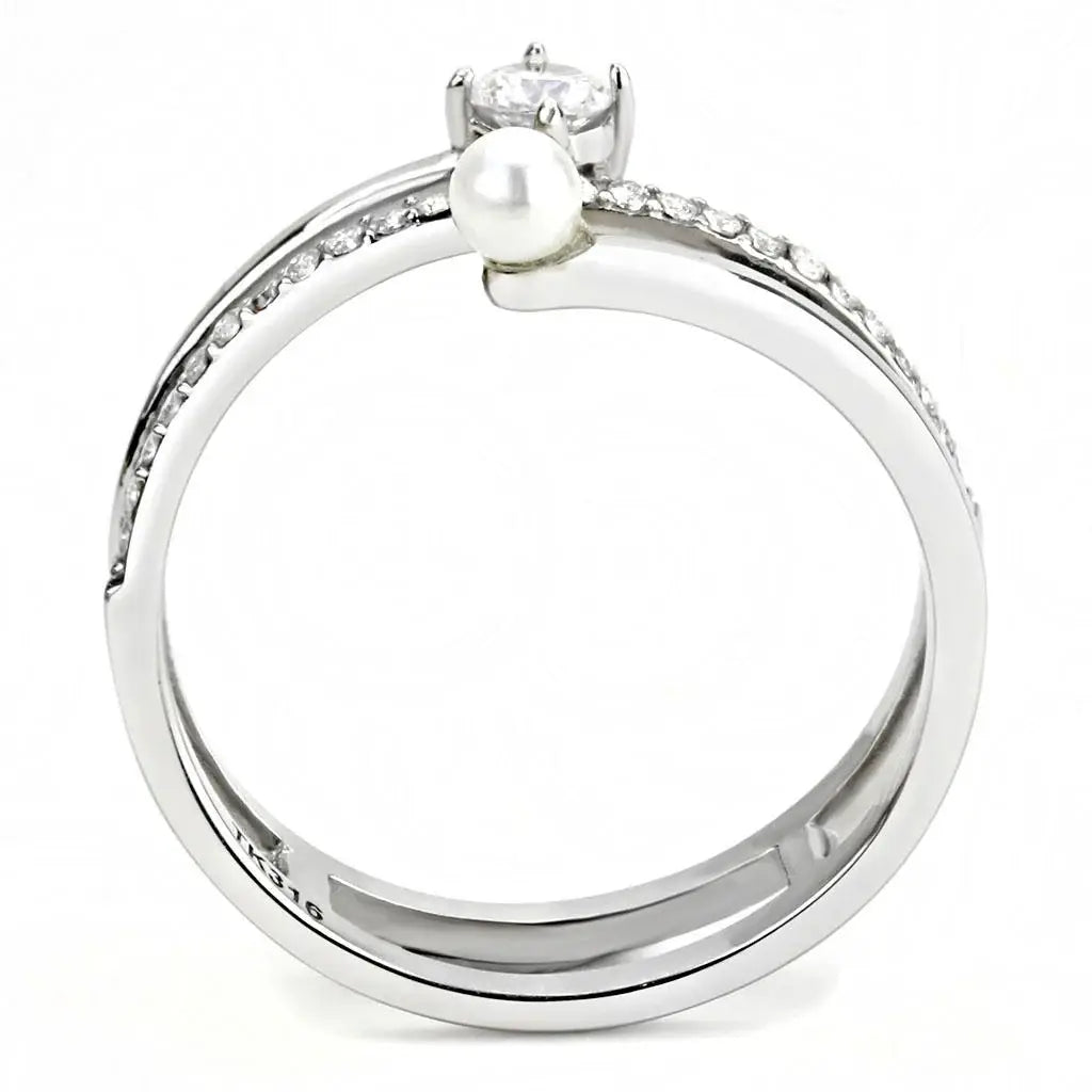 DA134 - High polished (no plating) Stainless Steel Ring with AAA Grade CZ in Clear - Alamode - Flyclothing LLC
