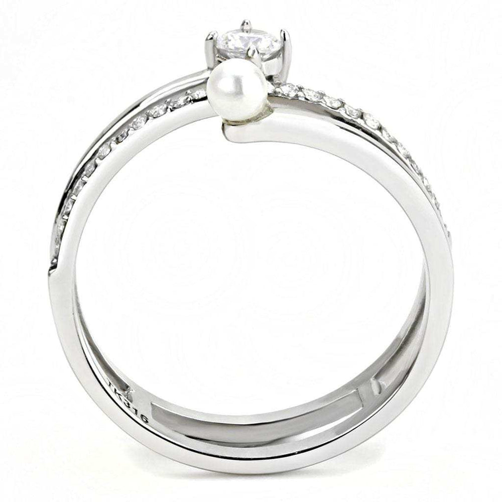 DA134 - High polished (no plating) Stainless Steel Ring with AAA Grade CZ in Clear - Alamode - Flyclothing LLC