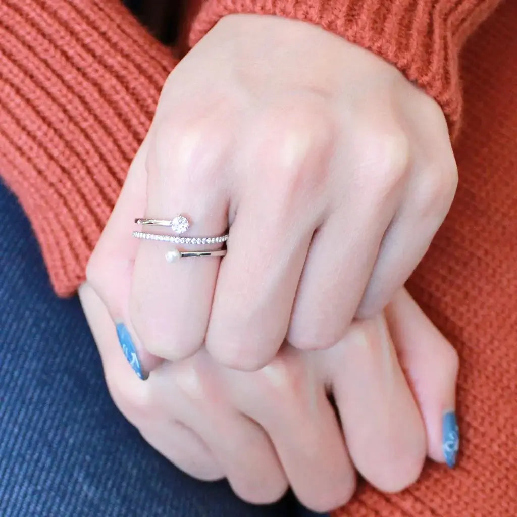 DA134 - High polished (no plating) Stainless Steel Ring with AAA Grade CZ in Clear - Alamode - Flyclothing LLC
