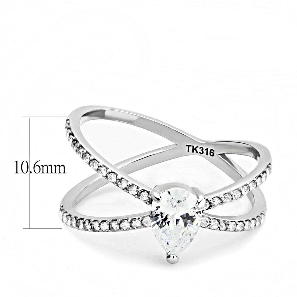DA135 - High polished (no plating) Stainless Steel Ring with AAA Grade CZ in Clear - Alamode - Flyclothing LLC