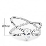 DA135 - High polished (no plating) Stainless Steel Ring with AAA Grade CZ  in Clear - Alamode