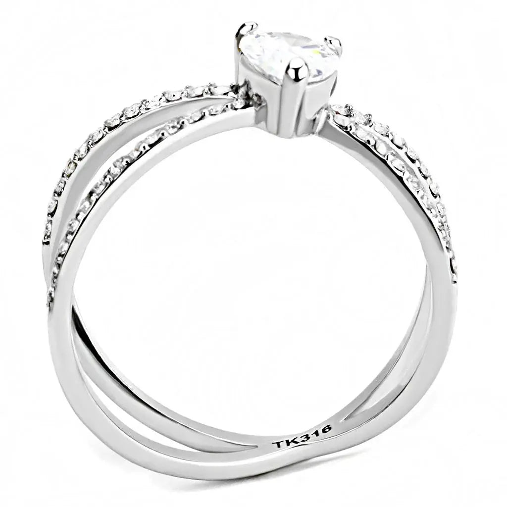 DA135 - High polished (no plating) Stainless Steel Ring with AAA Grade CZ in Clear - Alamode - Flyclothing LLC