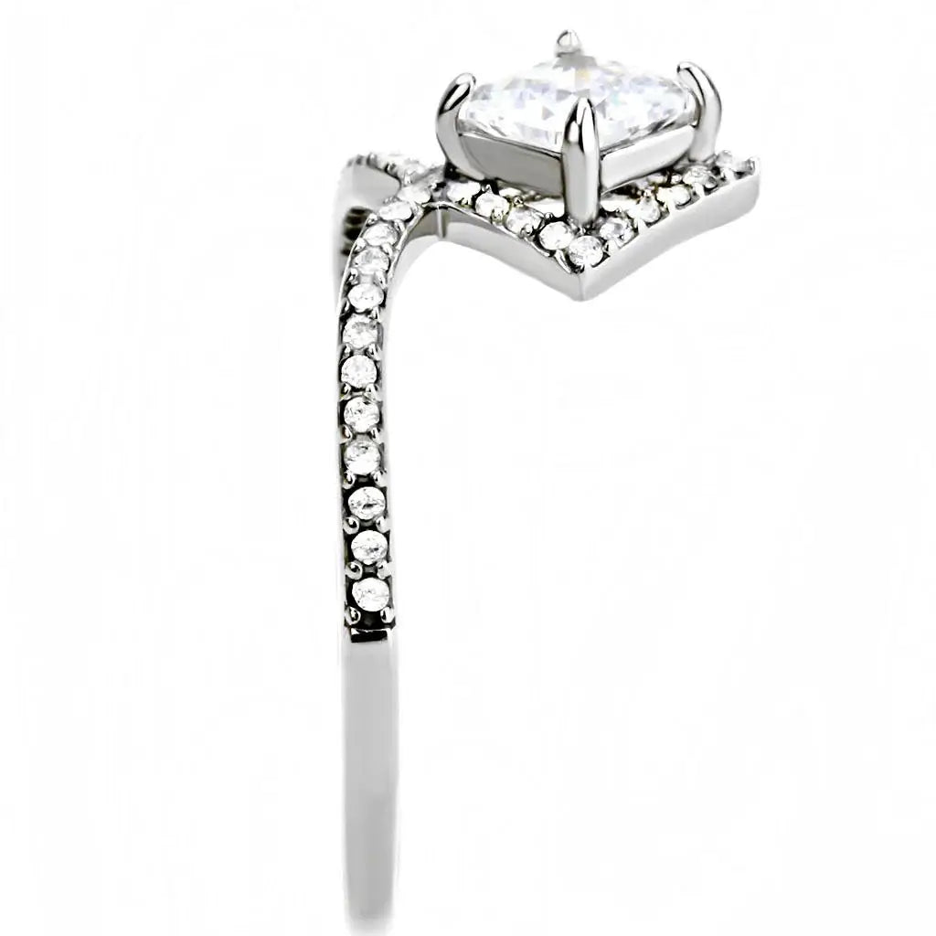 DA136 - High polished (no plating) Stainless Steel Ring with AAA Grade CZ in Clear - Alamode - Flyclothing LLC