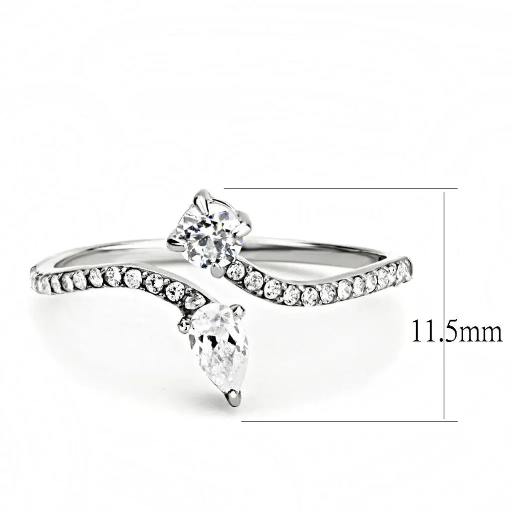 DA138 - High polished (no plating) Stainless Steel Ring with AAA Grade CZ in Clear - Alamode - Flyclothing LLC