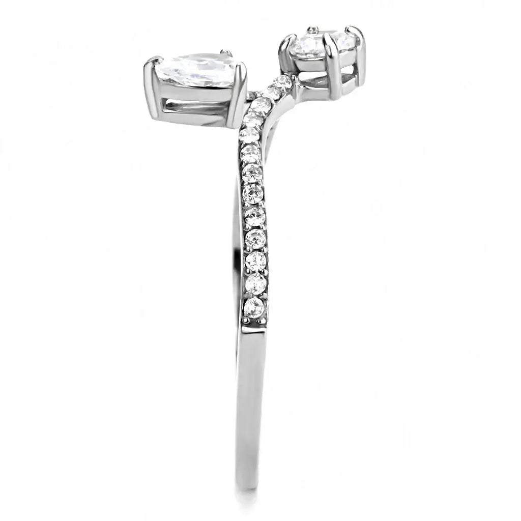 DA138 - High polished (no plating) Stainless Steel Ring with AAA Grade CZ in Clear - Alamode - Flyclothing LLC