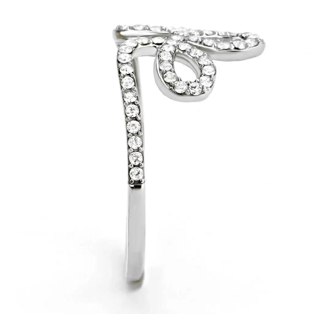 DA141 - High polished (no plating) Stainless Steel Ring with AAA Grade CZ in Clear - Alamode - Flyclothing LLC