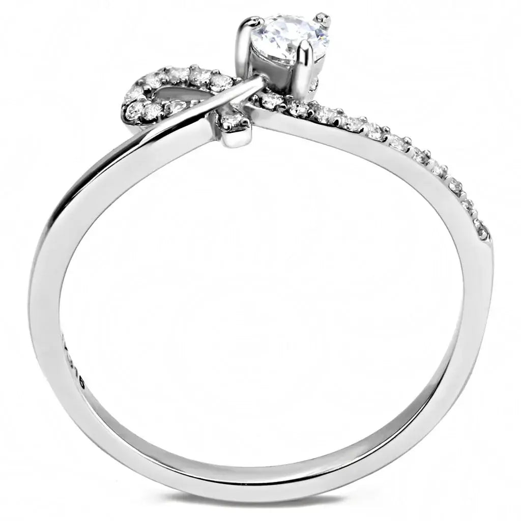DA142 - High polished (no plating) Stainless Steel Ring with AAA Grade CZ in Clear - Alamode - Flyclothing LLC