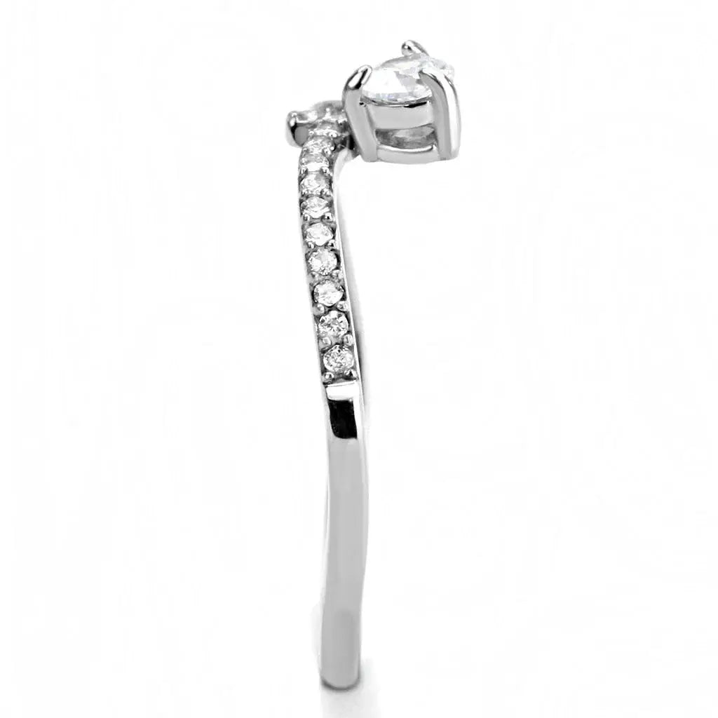 DA142 - High polished (no plating) Stainless Steel Ring with AAA Grade CZ in Clear - Alamode - Flyclothing LLC