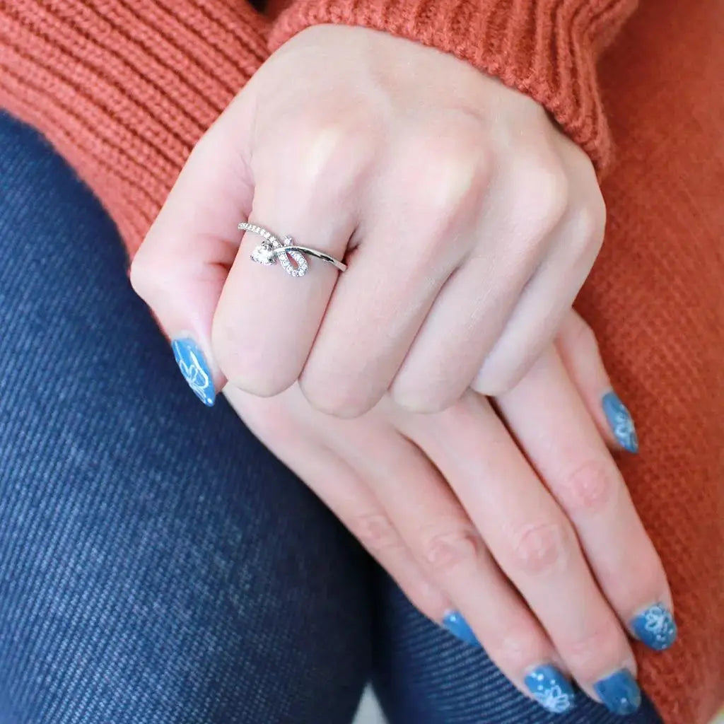 DA142 - High polished (no plating) Stainless Steel Ring with AAA Grade CZ in Clear - Alamode - Flyclothing LLC
