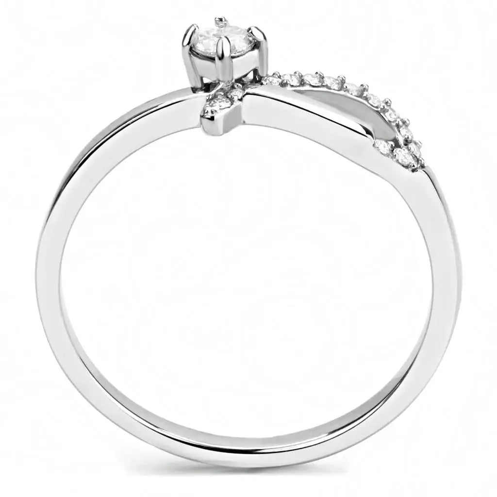 DA143 - High polished (no plating) Stainless Steel Ring with AAA Grade CZ in Clear - Alamode - Flyclothing LLC