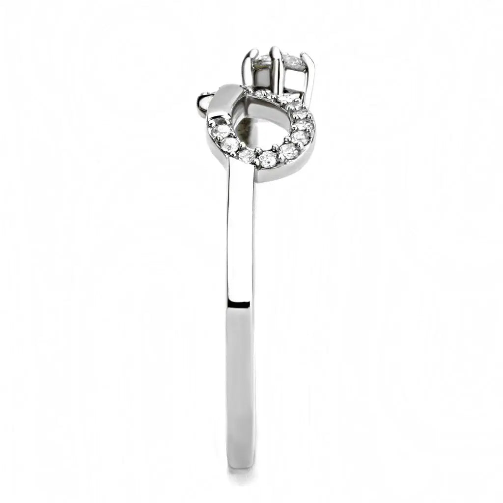DA143 - High polished (no plating) Stainless Steel Ring with AAA Grade CZ in Clear - Alamode - Flyclothing LLC