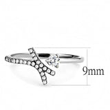 DA145 - High polished (no plating) Stainless Steel Ring with AAA Grade CZ  in Clear - Alamode