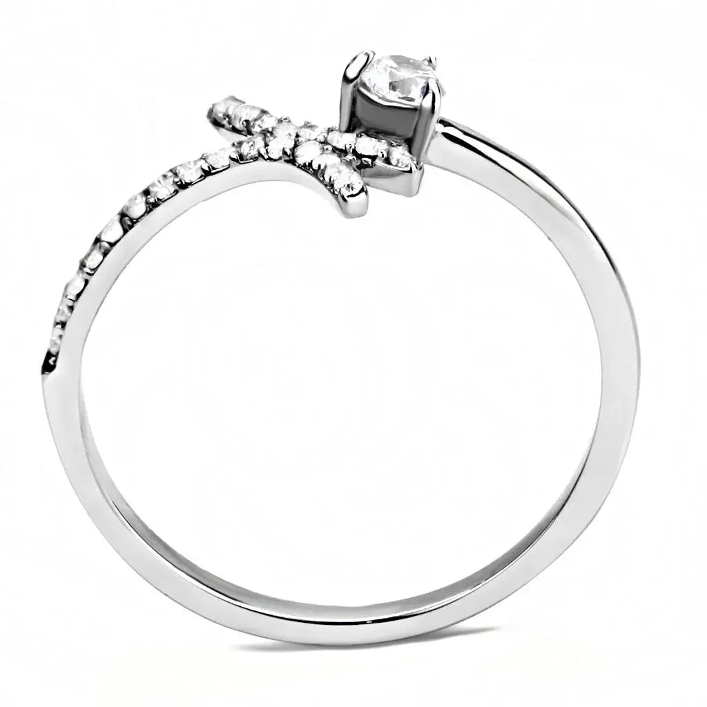 DA145 - High polished (no plating) Stainless Steel Ring with AAA Grade CZ in Clear - Alamode - Flyclothing LLC