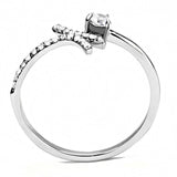 DA145 - High polished (no plating) Stainless Steel Ring with AAA Grade CZ  in Clear - Alamode