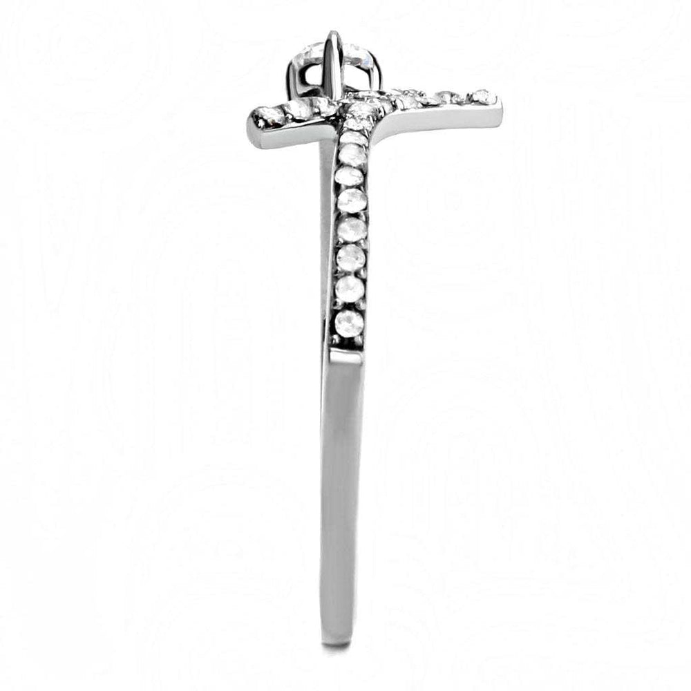 DA145 - High polished (no plating) Stainless Steel Ring with AAA Grade CZ in Clear - Alamode - Flyclothing LLC