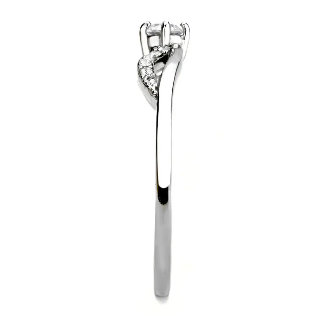 DA146 - High polished (no plating) Stainless Steel Ring with AAA Grade CZ in Clear - Alamode - Flyclothing LLC