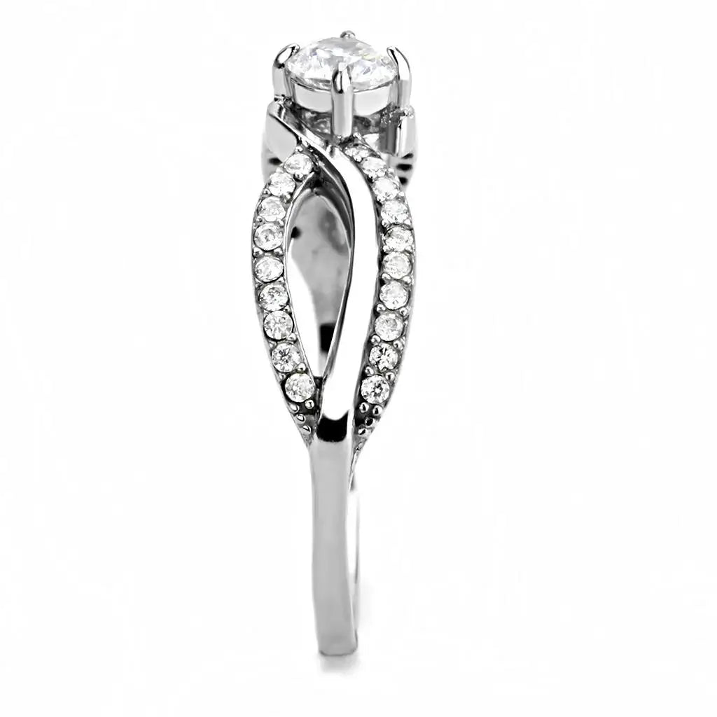 DA147 - High polished (no plating) Stainless Steel Ring with AAA Grade CZ in Clear - Alamode - Flyclothing LLC