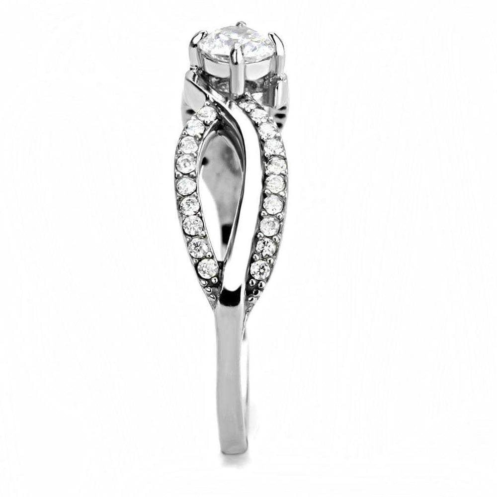 DA147 - High polished (no plating) Stainless Steel Ring with AAA Grade CZ in Clear - Alamode - Flyclothing LLC