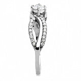 DA147 - High polished (no plating) Stainless Steel Ring with AAA Grade CZ  in Clear - Alamode