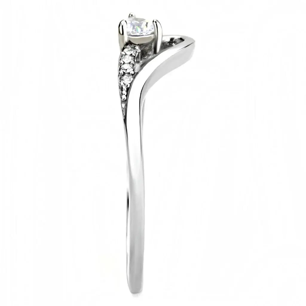 DA148 - High polished (no plating) Stainless Steel Ring with AAA Grade CZ in Clear - Alamode - Flyclothing LLC