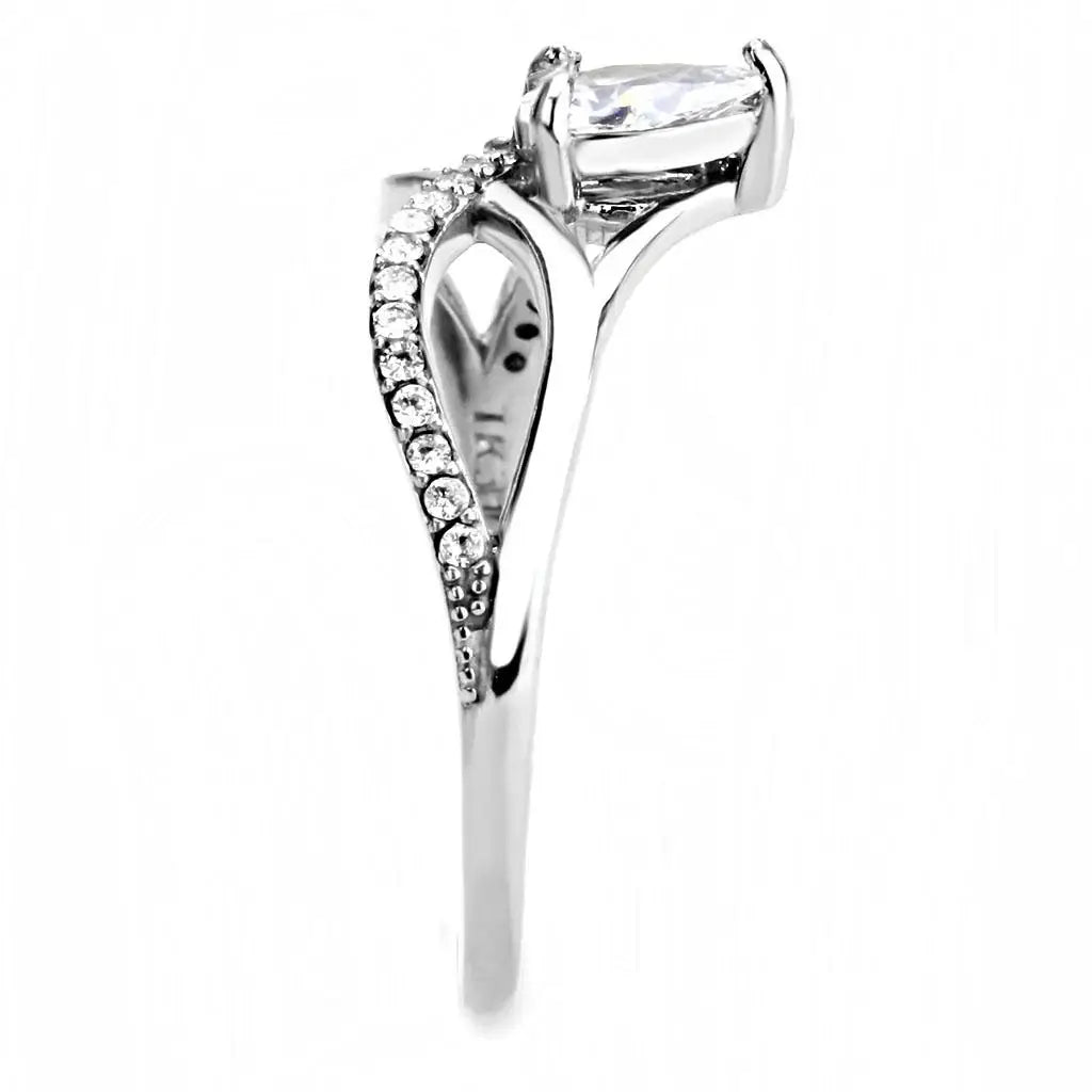 DA149 - High polished (no plating) Stainless Steel Ring with AAA Grade CZ in Clear - Alamode - Flyclothing LLC