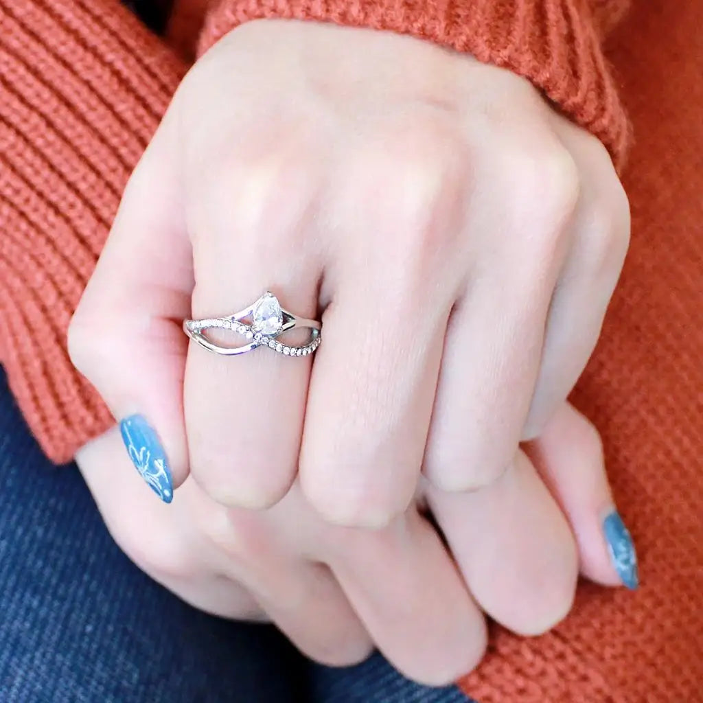 DA149 - High polished (no plating) Stainless Steel Ring with AAA Grade CZ in Clear - Alamode - Flyclothing LLC