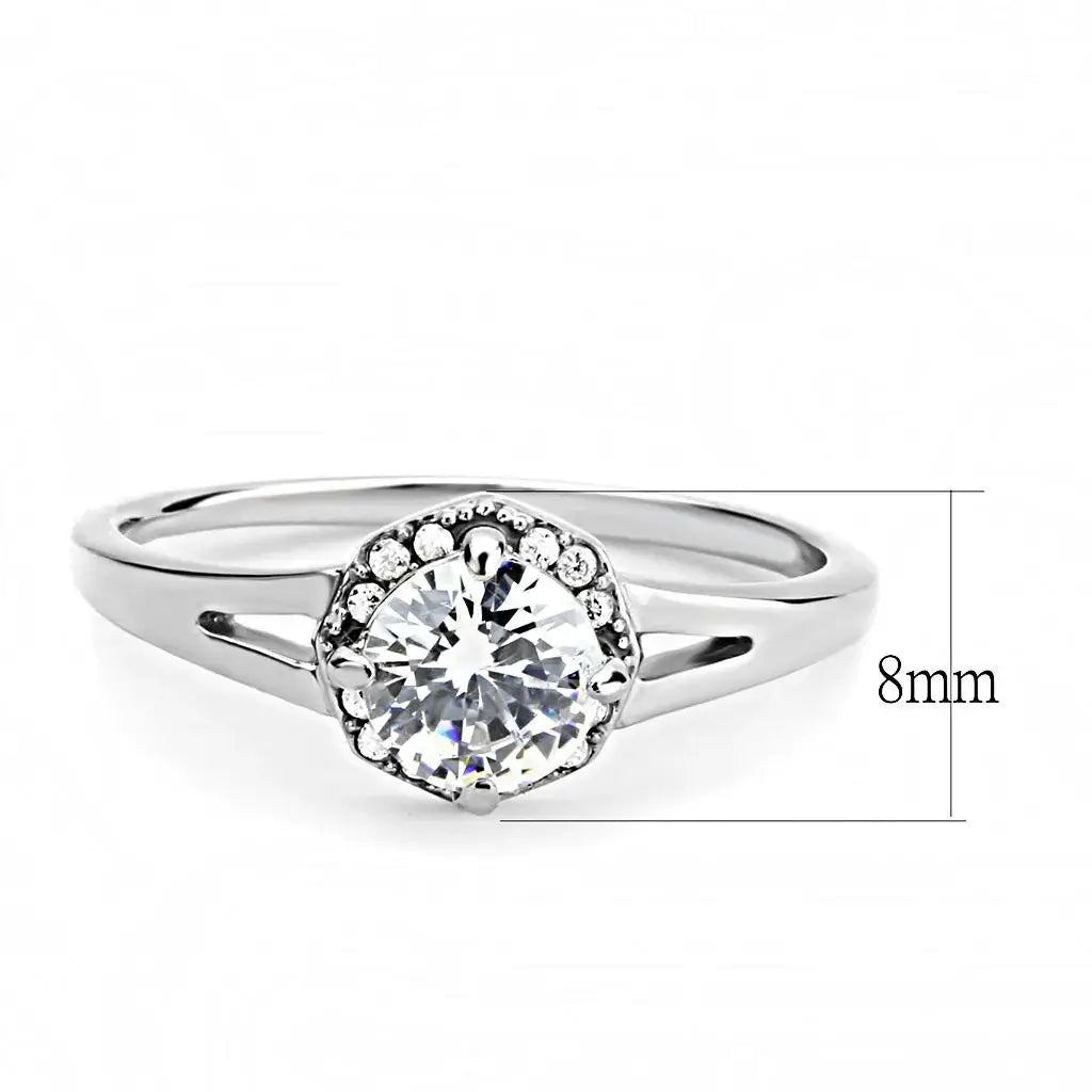 DA150 - High polished (no plating) Stainless Steel Ring with AAA Grade CZ in Clear - Alamode - Flyclothing LLC