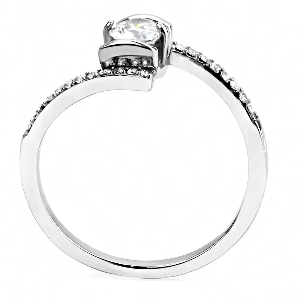 DA151 - High polished (no plating) Stainless Steel Ring with AAA Grade CZ in Clear - Alamode - Flyclothing LLC