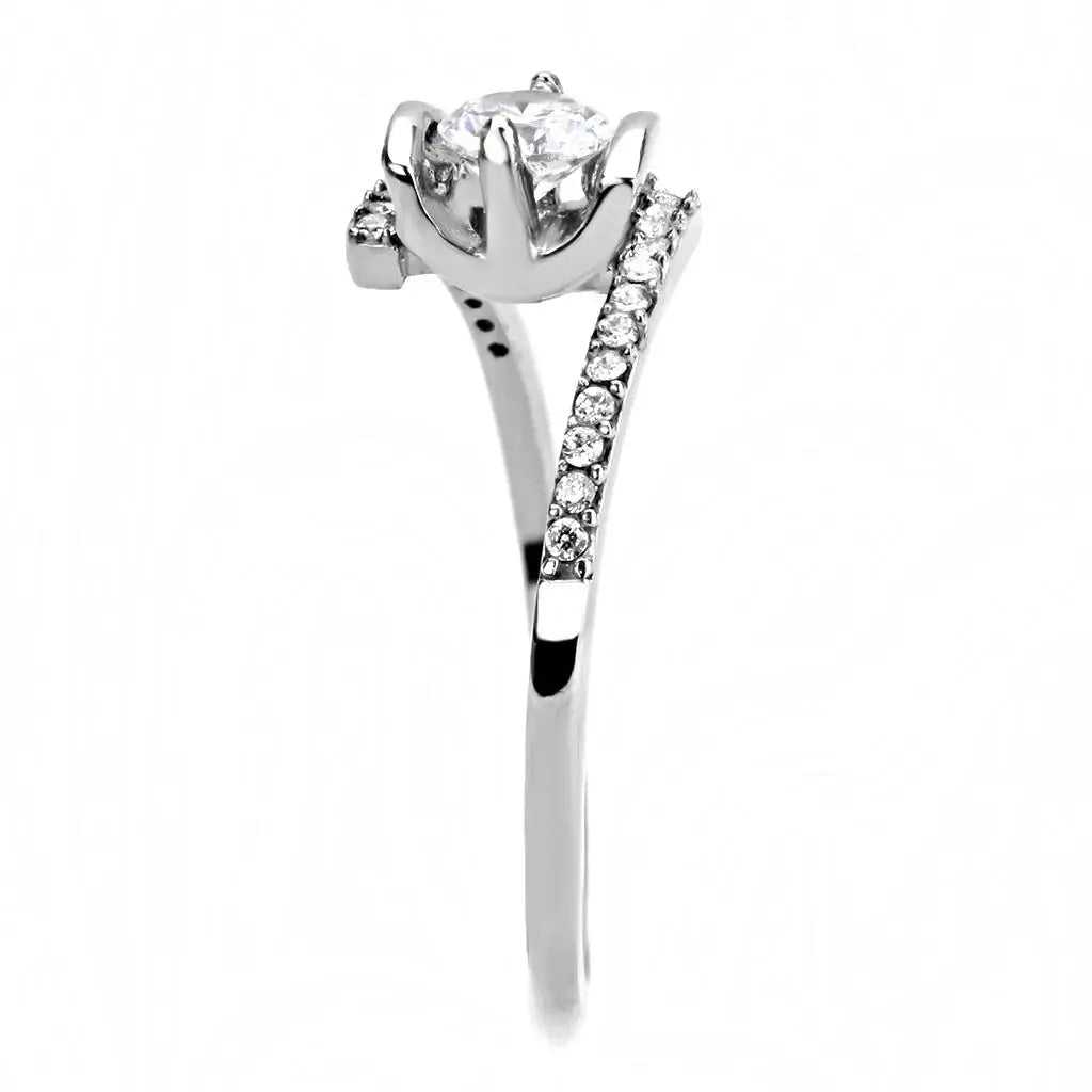 DA151 - High polished (no plating) Stainless Steel Ring with AAA Grade CZ in Clear - Alamode - Flyclothing LLC